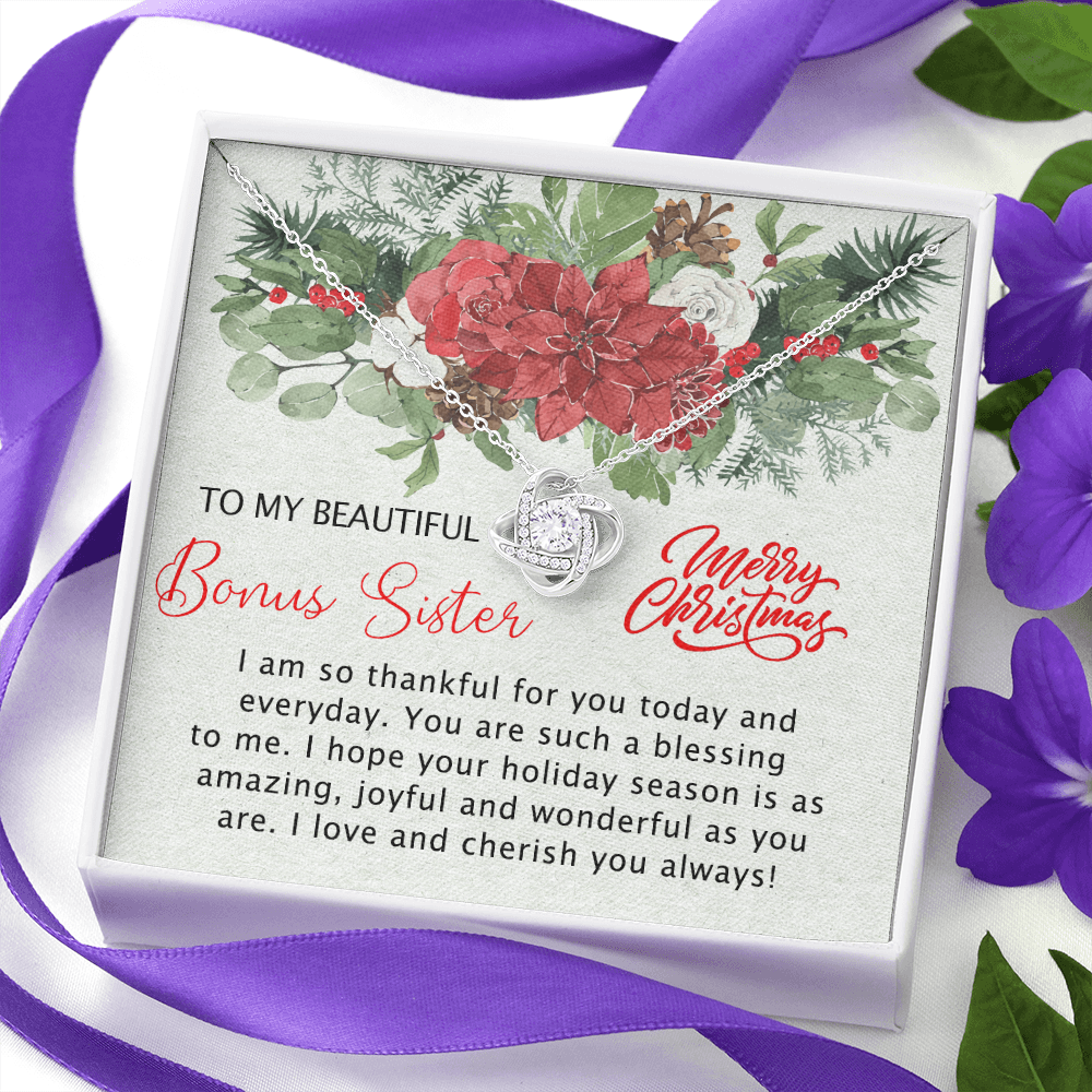 To My Beautiful Bonus Sister Love Knot Necklace From Brother, Best Friend Necklace Gift for Sisters Christmas Necklace for Stepsister Half-sister Pendant Bonus Sister Jewelry Gift for Her Girls