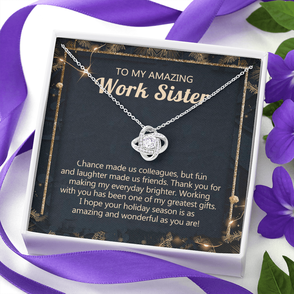 To My Amazing Work Sister Love Knot Necklace From Brother, Best Friend Gift Necklace for Colleague Christmas Pendant for Work Sister Co-Worker Christmas Colleague Sister Jewelry Gift for Girls Women