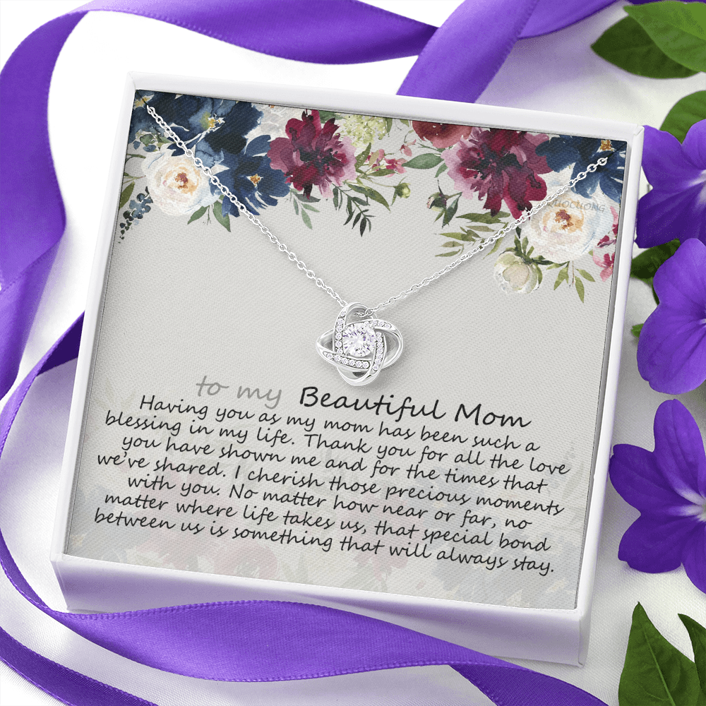 To My Mom Necklace From Daughter, Mother's Day Necklace Gift For Her, Beautiful Mom Love Knot Necklace Gift For Mom Boyfriend's Mom, Bonus Mom On Mothers Day, Anniversary, Birthday, Jewelry For Mom