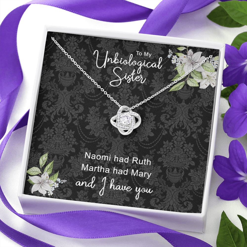 To My Unbiological Sister Love Knot Necklace From Sister, Bonus Sister Gift Necklace, Sister-in-Law Gift Pendant, Love Knot Jewelry For Unbiological Sister, Step Sister Soul Sister Martha Had Mary