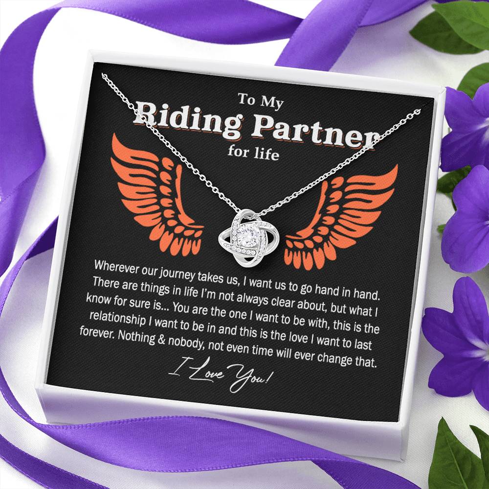 To My Riding Partner For Life Gift Necklace, Gift Necklace for Biker Woman, Motorcycle Love Knot Necklace for Girlfriend Wife Soulmate Proud Promise Future Wife Gift Engagement Gift from Men Boy Him