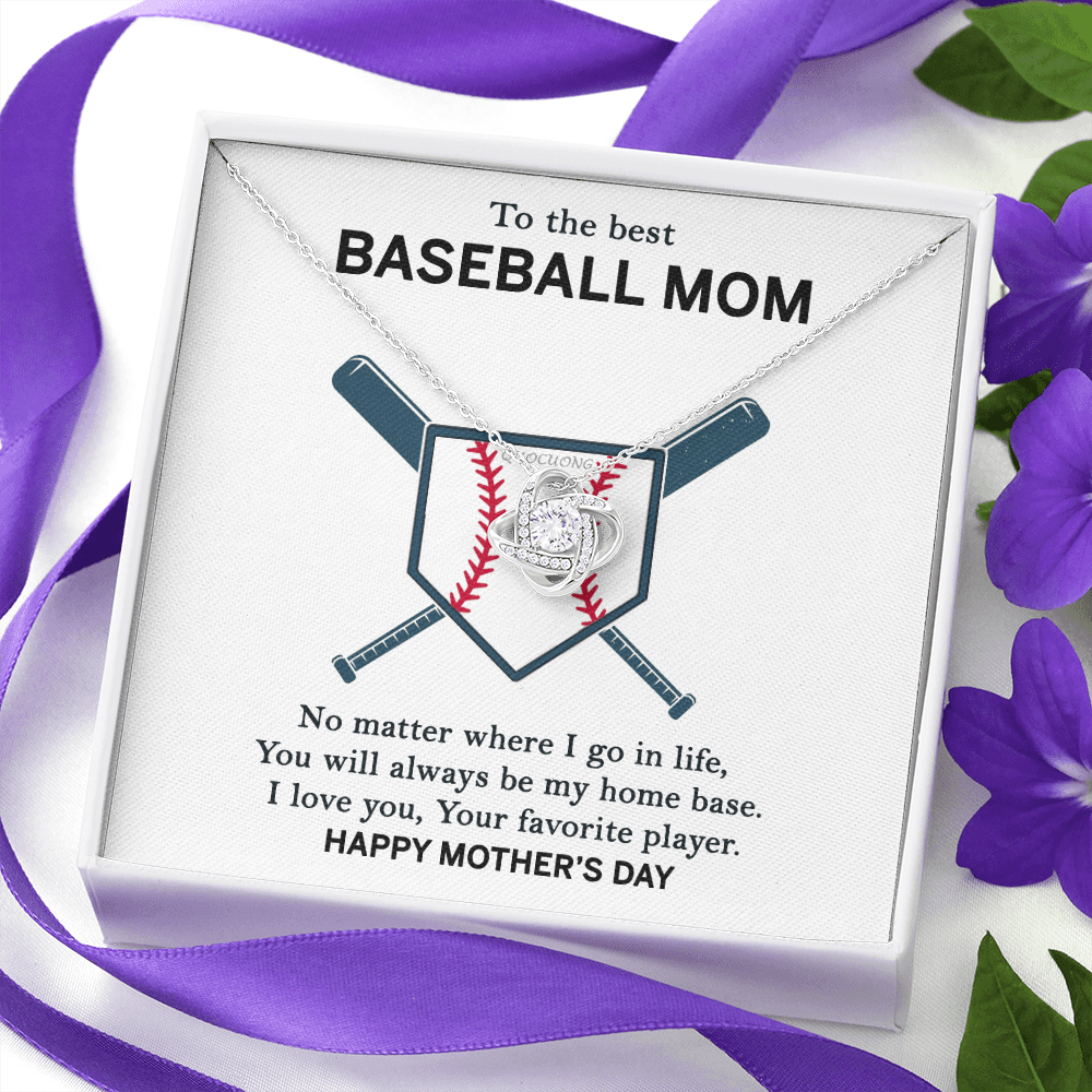 Baseball Mom Necklace, To The Best Baseball Mom Necklace From Son, Favorite player Necklace Gift For Mom, Happy Mother's Day Necklace Gift For Baseball Mom Love Knot Necklace Jewelry Gift For Women