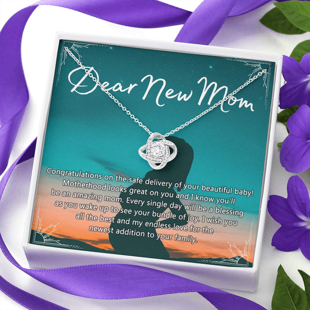 Dear New Mom Necklace, Dear New Mom Love Knot Necklace Gift From Daughter Congratulations Necklace Gift For Mom Your Beautiful Baby Necklace Gift For Mom Jewelry Gift For Mom, New Mom Gift Necklace