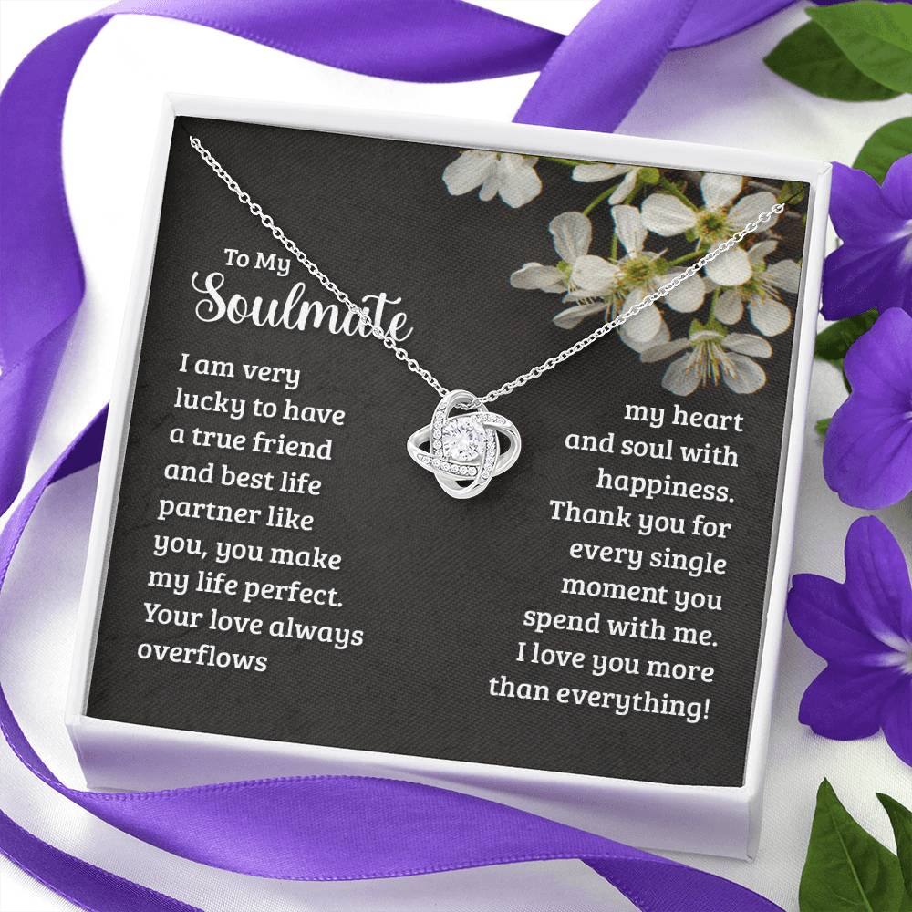 To My Soulmate Necklaces From Husband, Boyfriend, Necklace For Soulmate, Love Knot Pendant Gift For Soulmate On Birthday Wedding Day Christmas Jewelry Gift For Women, Cubic Zirconia Necklace