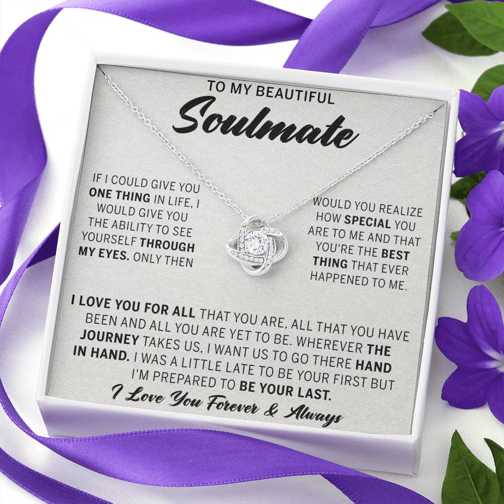 To My Beautiful Soulmate Necklace Gift From Husband, Boyfriend Jewelry Gift for Girls, Soulmate Gift Necklace for Women Love Lnot Pendant Gift for Her Romantic Girlfriend Gift Necklace Message