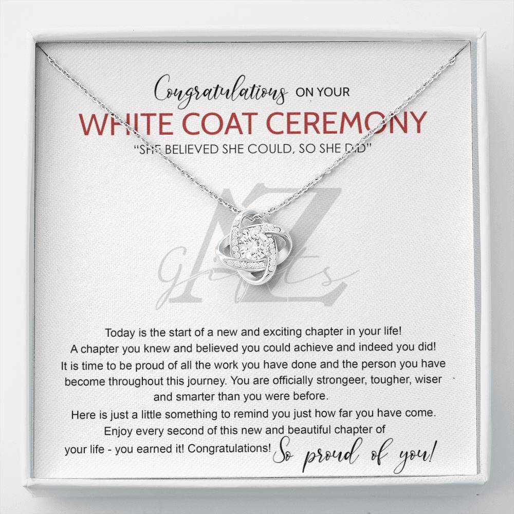AZGifts White Coat Ceremony Gift Necklace, Chiropractor White Coat Ceremony, New Doctor Gift, Gifts For for Girl, Daughter With Message Card and Gift Box Necklace Love Knot Necklace