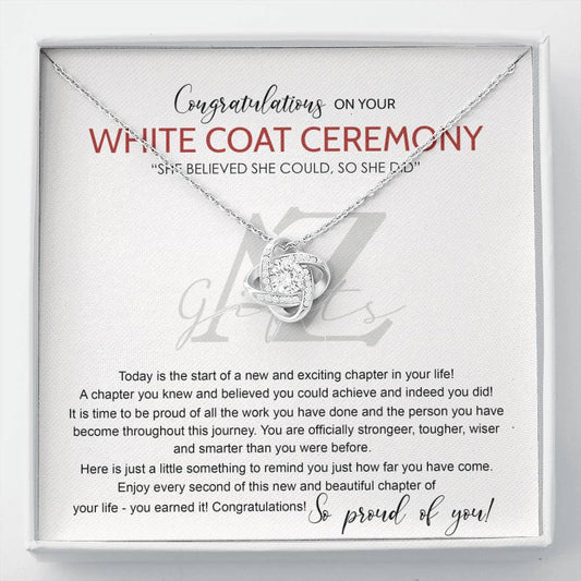 AZGifts White Coat Ceremony Gift Necklace, Chiropractor White Coat Ceremony, New Doctor Gift, Gifts For for Girl, Daughter With Message Card and Gift Box Necklace Love Knot Necklace