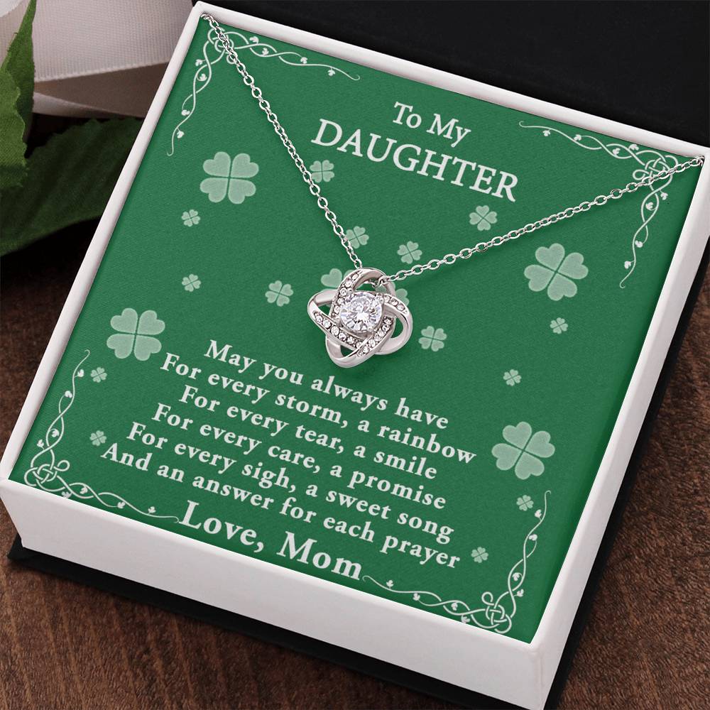 Four Leaf Clover Card Daughter Necklace, Love Knot Necklace Gift For Daughter - To My Daughter Necklace From Mom, Mother And Daughter Gift Necklace Pendant For Daughter, Jewelry Gift For Girls