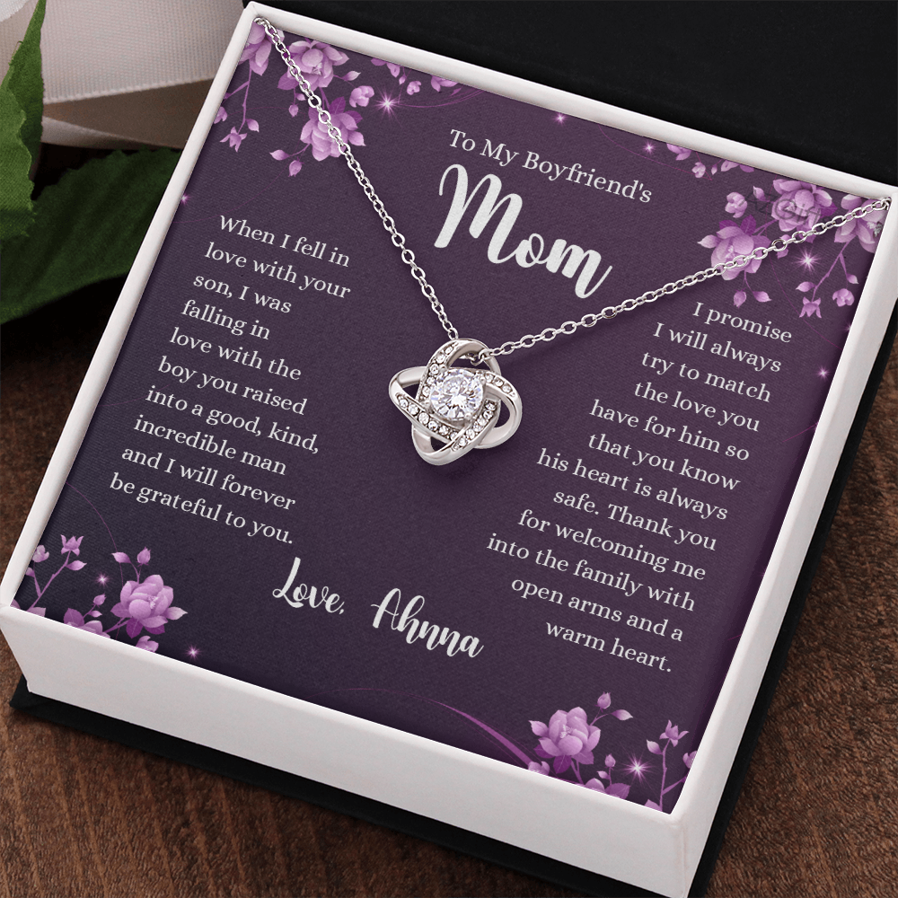 To My Boyfriend's Mom Necklace From Girlfriends, Gifts For Boyfriends Mom Love Knot Necklace Gift For Her, Boyfriend's Mom Necklace On Anniversary, Mother's Day, Presents for Mom Necklace for Women