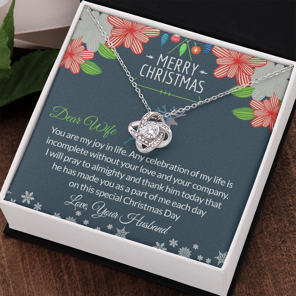 Dear Wife Gift Necklace, To My Wife Necklace From Husband, Merry Christmas Necklace Gift For Wife, Husband To Wife Love Knot Pendant, Christmas Necklace For Wife Christmas, Jewelry Gift For Women