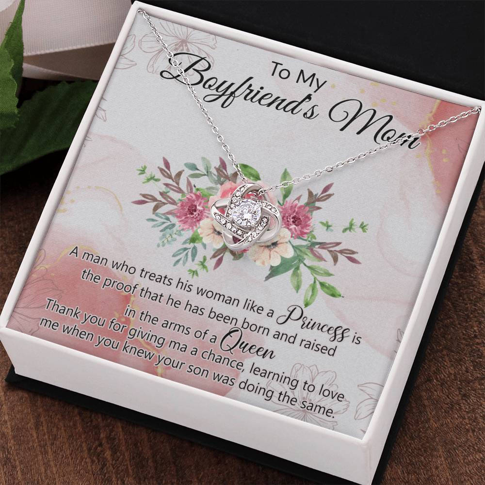 To My Boyfriend's Mom Necklace From Girlfriend, Boyfriends Mom Gift Necklace, Mothers Day Necklace For Boyfriends Mom From Girlfriend, Boyfriends Mom Love Knot Necklace On Mothers Day, Anniversary