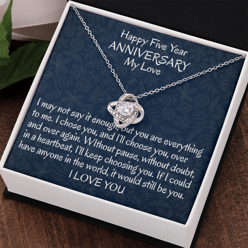5 Year Gift Anniversary Necklace, To My Wife Necklace From Husband, Wife Love Knot Necklace From Men, Jewelry Gift For Women, Happy Five Year Gift Necklace, Soulmate Gift Love Knot Pendant My Love