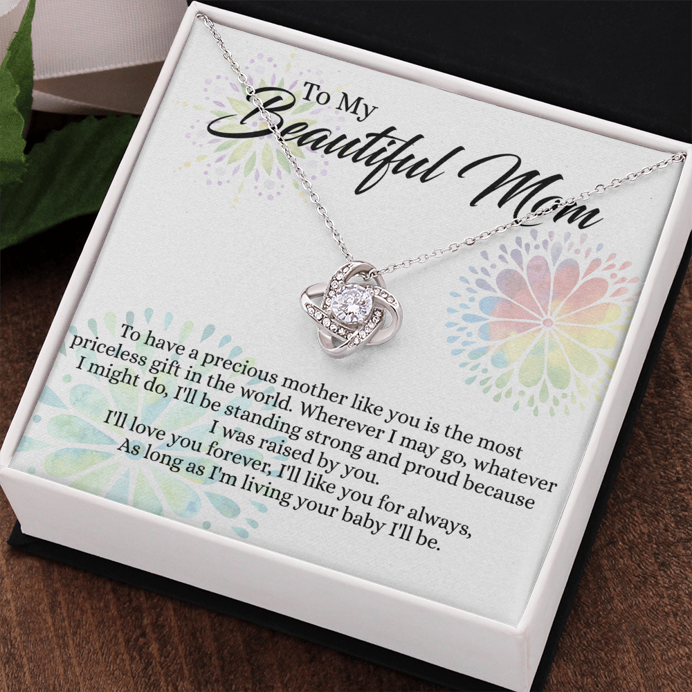 Beautiful Mom Gift Necklace, To My Beautiful Mom Love Knot Necklace From Daughter, Necklace Gift For Mom Mother's Day Necklace Gift For Mom Birthday Gift For Mom Anniversary Jewlry Gift For Women