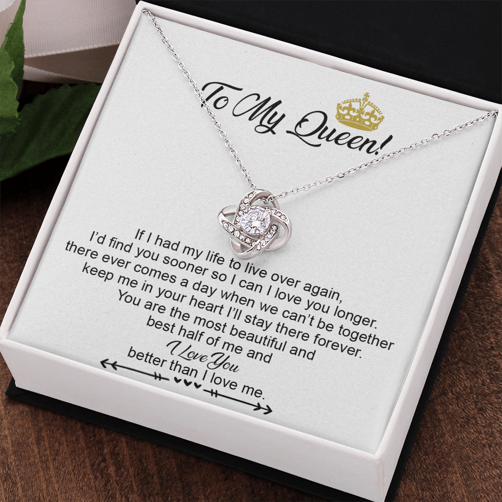 To My Crowned Queen Love Knot Necklace Gift, Birthday Valentine Day Necklace From Boyfriend, Husband, Girlfriend Gift Necklace - Jewelry Gift For Girls, Love Knot Pendant Gift For Girlfriend Soulmate