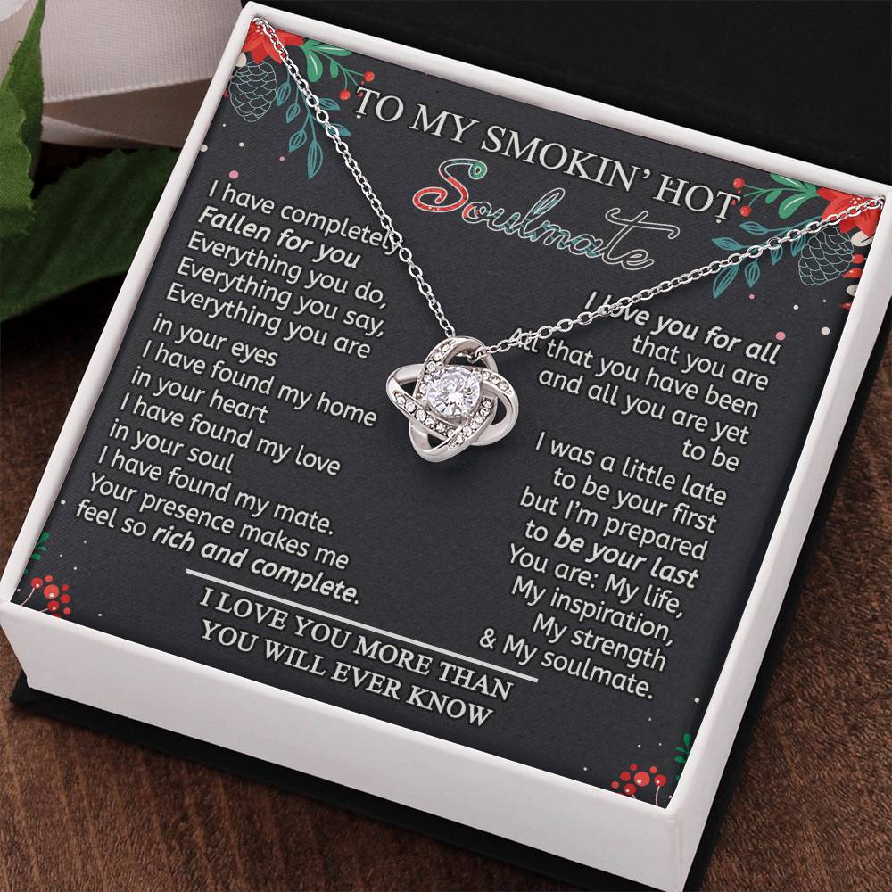 Stainless Steel Cubic Zirconia Love Knot Necklace To My Smokin' Hot Soulmate Birthday Christmas Jewelry Romantic Necklace For Wife with Message Card Box Personalized Gift Necklace For Soulmate