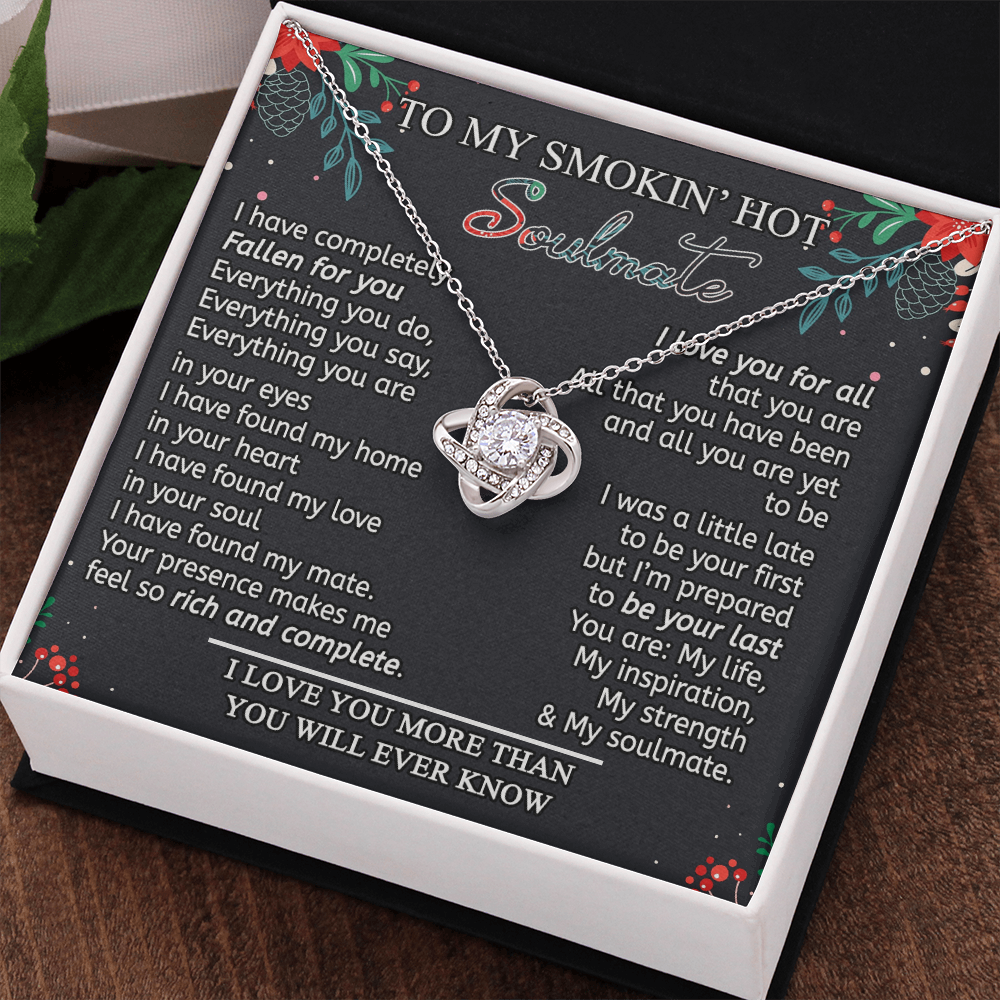 Stainless Steel Cubic Zirconia Love Knot Necklace To My Smokin' Hot Soulmate Birthday Christmas Jewelry Romantic Necklace For Wife with Message Card Box Personalized Gift Necklace For Soulmate