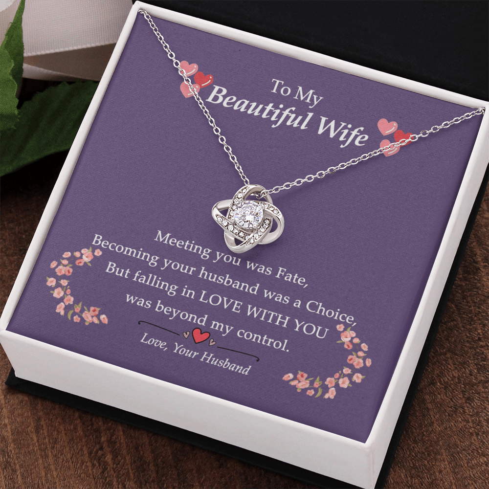 To My Beautiful Wife Necklace From Husband Love With You Pendant Gift For Wife, Wife Gift Necklace, Husband To Wife Gift Love Knot Pendant Gift From Men Jewelry Gift For Women Soulmate Gift Necklace