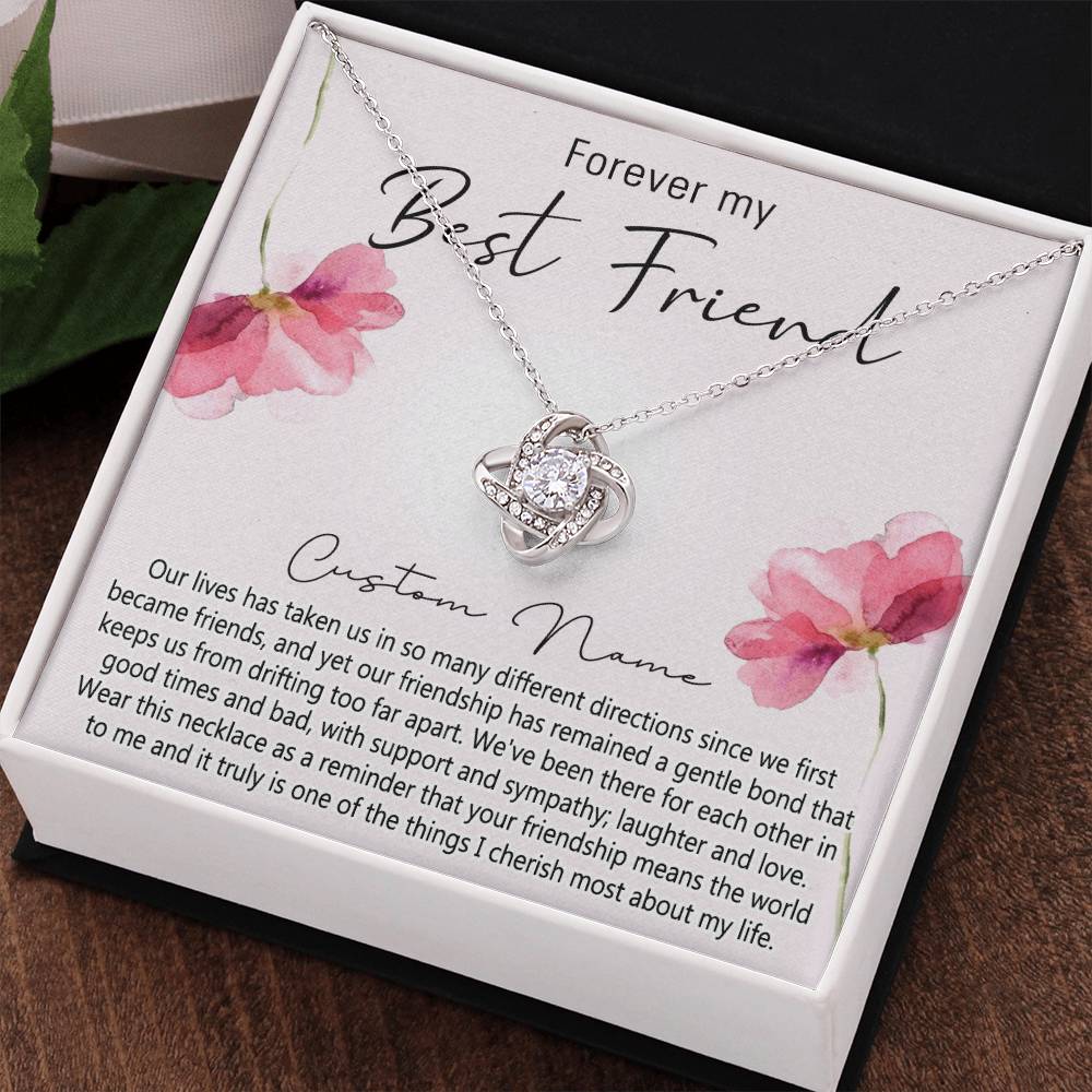 Personalized Gift Necklace For Best Friend, Thank you Necklace Gift for Friend, Best Friend Jewelry Gift Love Knot Pendant, Forever My Best Friend Love Knot Necklace Gift From Friend On Anniversary