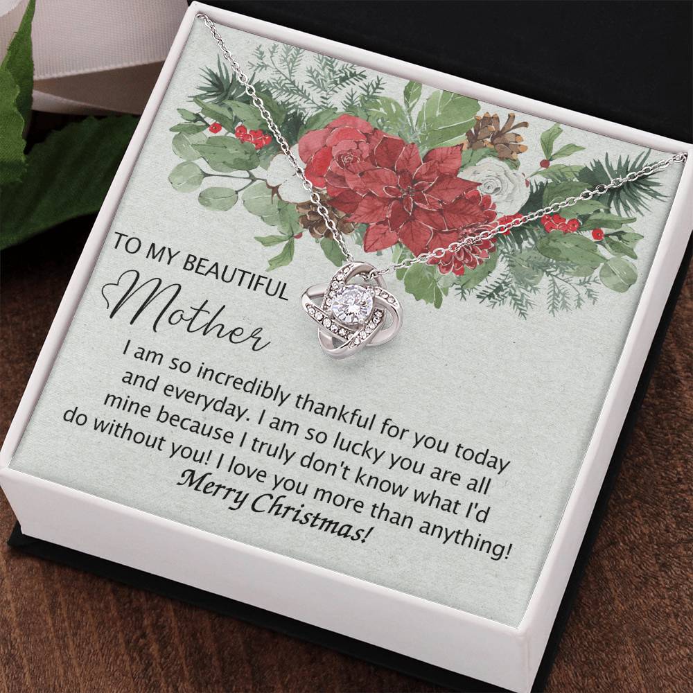 Beautiful Mother Gift Necklace - To My Beautiful Mother Love Knot Necklace From Daughter, Merry Christmas Necklace Gift For Mother Necklace Gift On Christmas To Mom, Birthday Gift For Beautiful Mom
