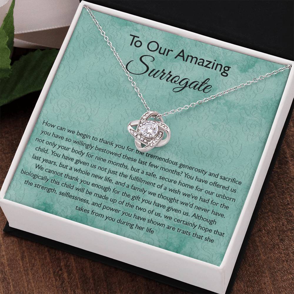 Surrogate Gift Necklace, Surrogate Thank You Gift Love Knot Pendant, Surrogate Appreciation Gift, Surrogate Love Knot Necklace, Surrogate Pregnancy Gift, Love Knot Necklace Message Card And Box Gift