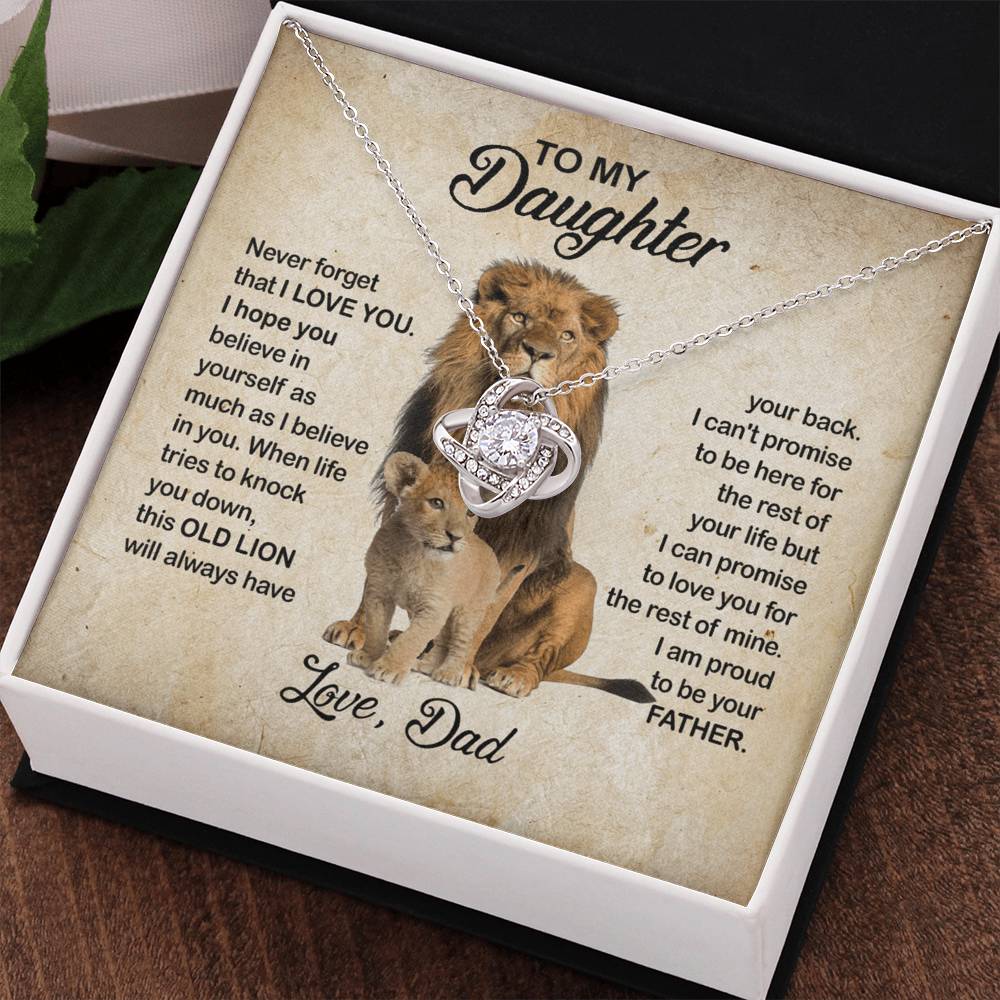 To My Daughter Love Knot Necklace with Luxury Box Gift From Dad, Daughter Lion And Father - Daughter Love Knot, Pendant Necklaces On Birthday, Christmas Jewelry Gift For Girls, Little Girl Necklace