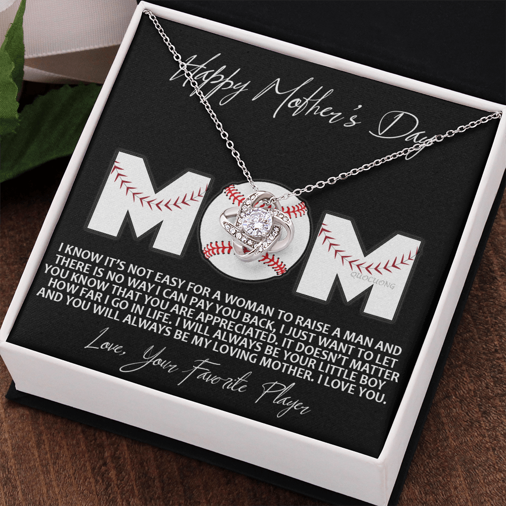Baseball Mom Gift Necklace, To the Best Baseball Mom Necklace From Daughter, Favorite Player Necklace Gift For Mom, Baseball Mom Love Knot Necklace Jewelry Gift For Women Happy Mother's Day Necklace