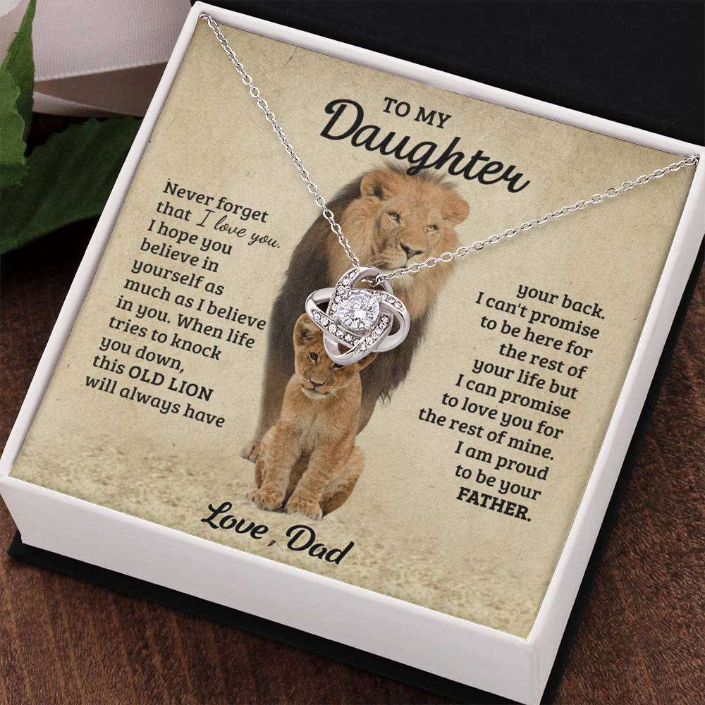 Daughter Gifts Necklace from Dad, Father And Daughter Necklace, to My Daughter Lion From Dad Necklace, Father Daughter Gifts Love Knot from Daddy Jewelry Gift For Girls, Little Girl Necklace