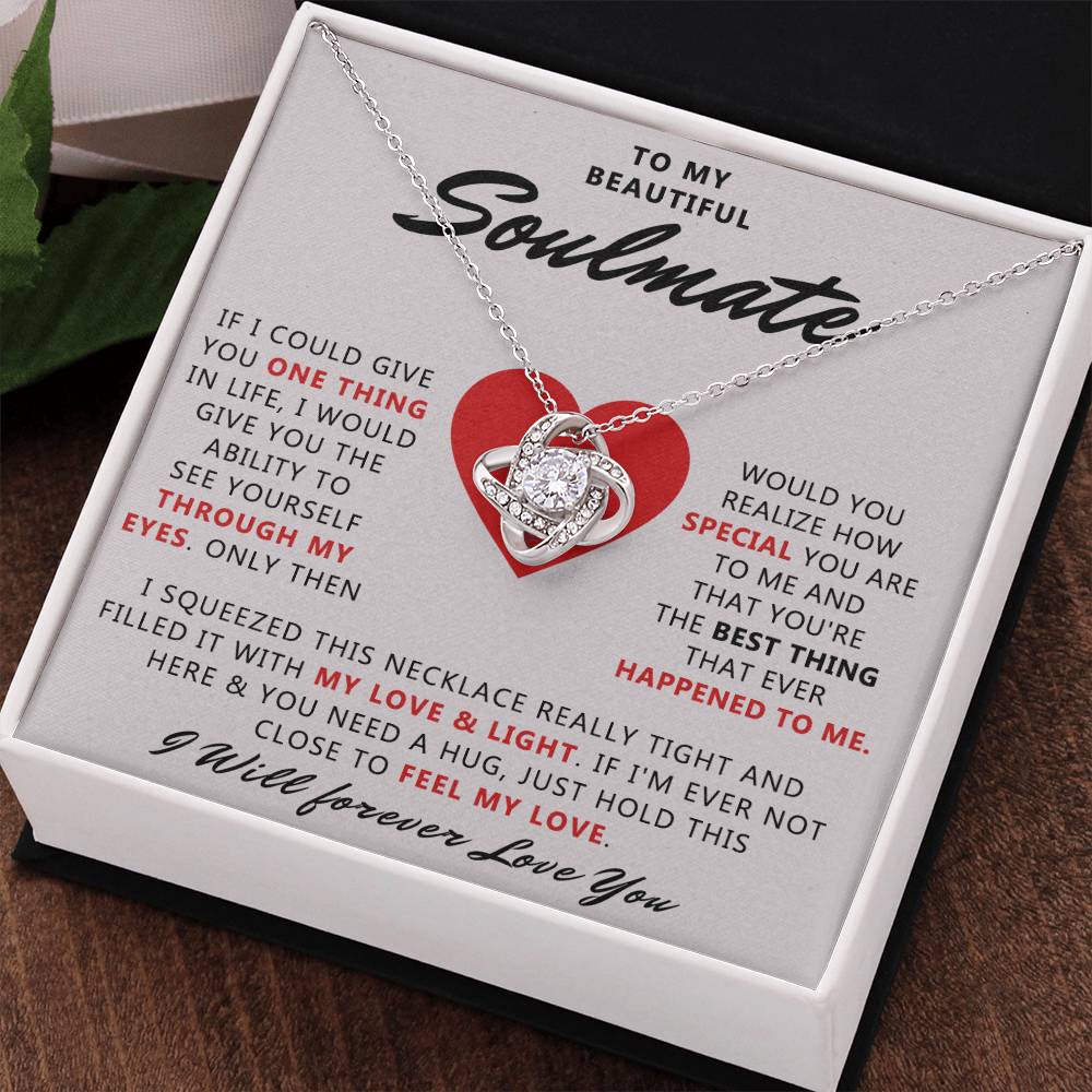 To My Beautiful Soulmate Necklace From Husband, Boyfriend, Anniversary For Wife Necklace, Jewelry Gift For Wife, Soulmate Gift Necklace for Her Romantic, Girlfriend Gifts Necklace Message Card
