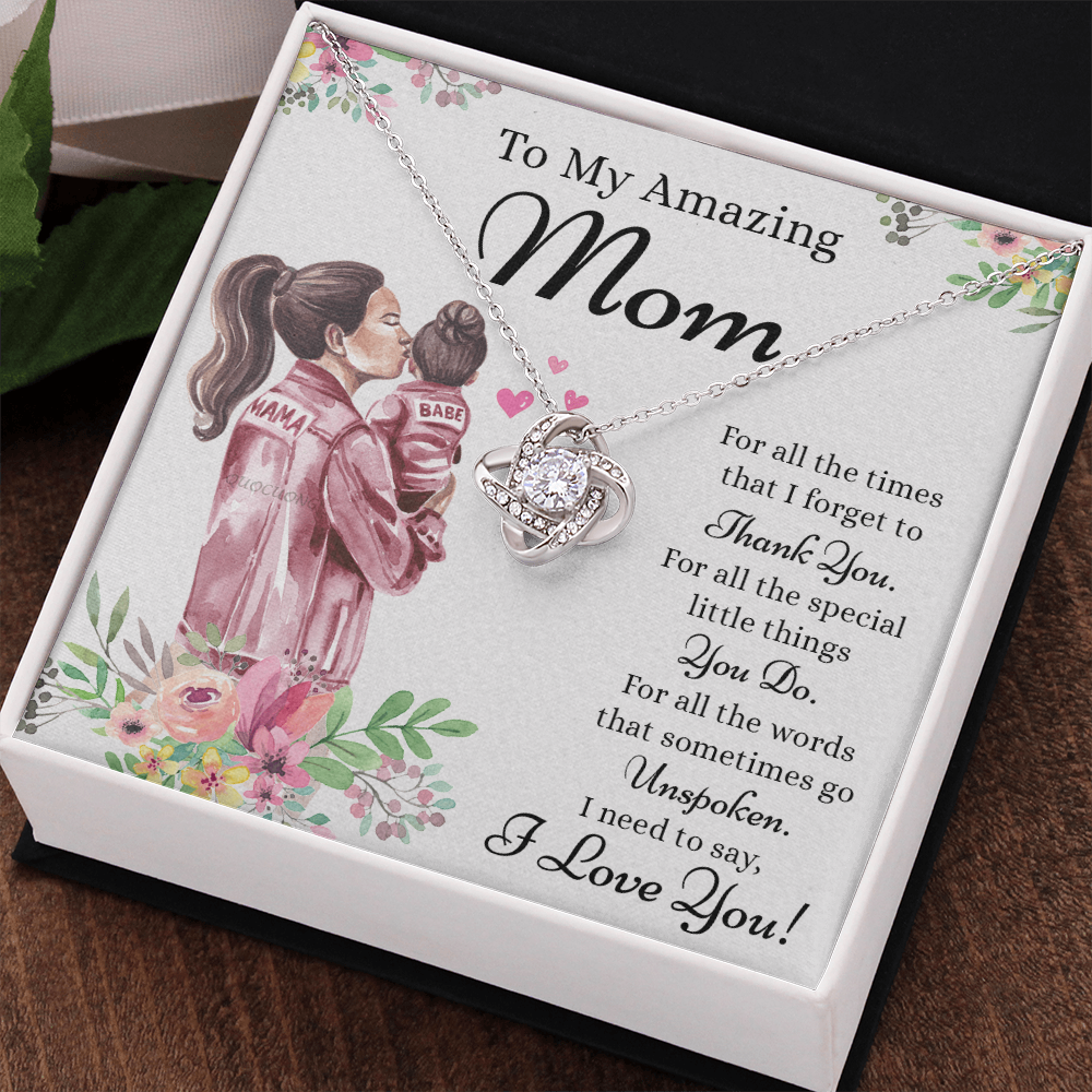 To My Amazing Mom Necklace From Daughter, Thank You For Mom Necklace, Sentimental Gift Necklace for Mom, To Mother Necklace From Her, Jewelry Gift For Women, Mothers Day Knot Pendant Gift I Love You