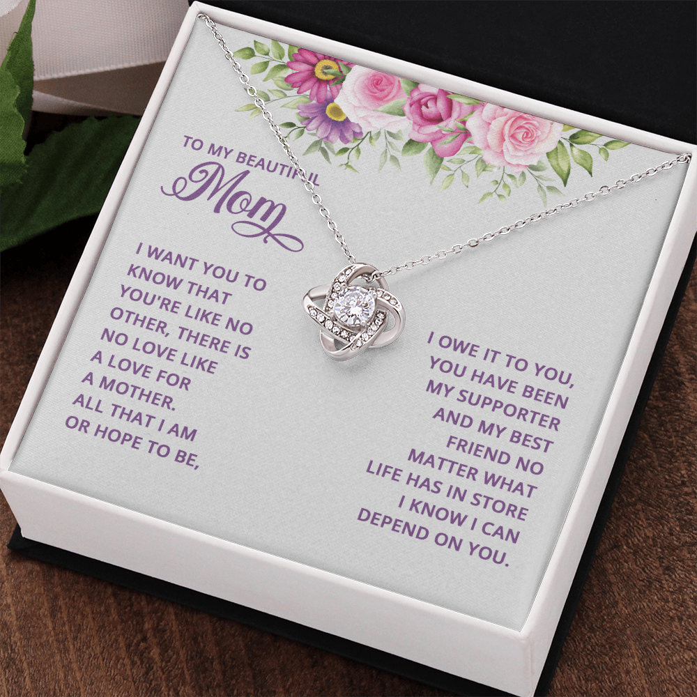 Happy Mother's Day Necklace, To My Beautiful Mom Necklace From Daughter, Mother And Daughter Gift Necklace On Mothers Day, Anniversary, Birthday Jewelry For Women Love Knot Pendant Gift For Mom