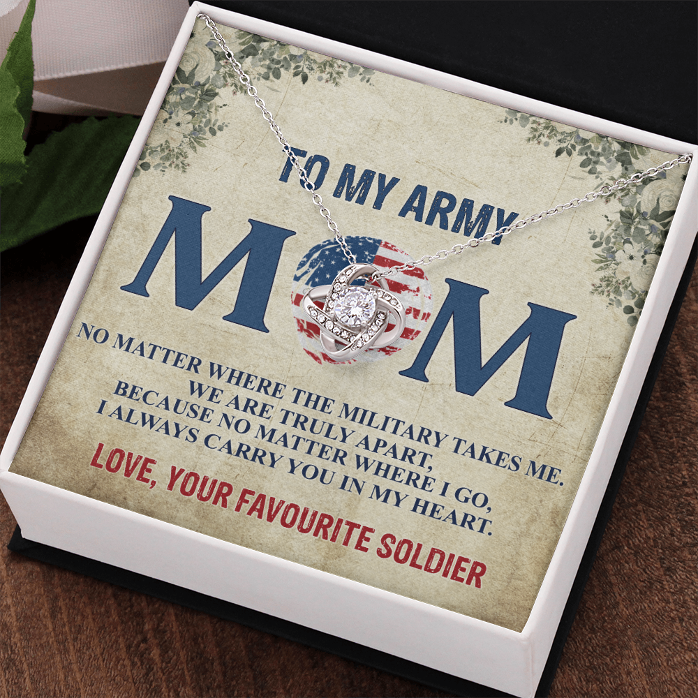 Army Mom Necklace, To My Army Mom Necklace From Daughter, Favourite Soldier Necklace Gift For Mom, Army Mom Love Knot Necklace Gift, Military Mom Gift Necklace, Soldier Mom Necklace Gift For Women