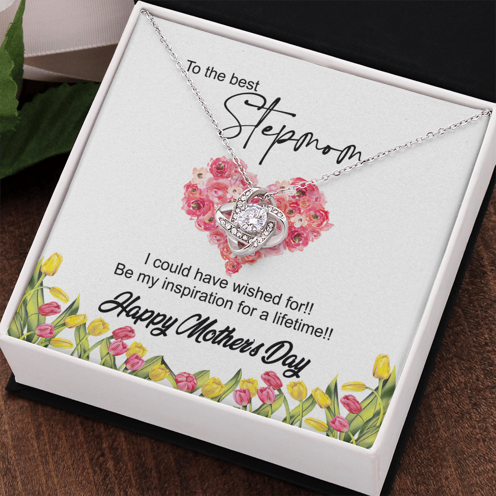 To The Best Stepmon Necklace, Happy Mother's Day Necklace Gift From Daughter, Son To My Step Mom Necklace From Daughter, Stepmom Gift Necklace, Boyfriend's Mom Gift Necklace, Love Knot Gift For Mom