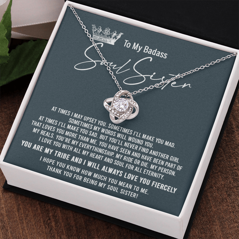 To My Badass Soul Sister Necklace From Sister, Brother, Thank You for Being My Badass Sister Love Knot Necklace - Unique Badass Sister Gift Necklace Friendship Sister Jewelry Gift For Women Gift Box
