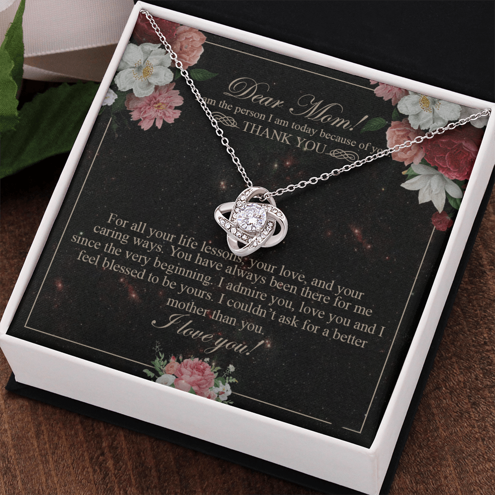 Meaningful Gift To Mom, Thank You Card For Mom, To My Mom Necklace From Daughter, I Love You Necklace For Mom, To Mom Love Knot Necklace, Jewelry For Mom On Birthday Gifts Mothers Day, Anniversary