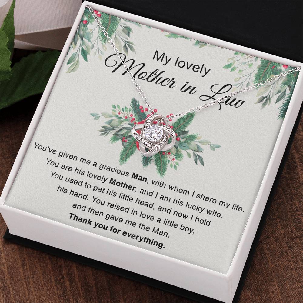 Mother in Law Gift Necklace, To My Lovely Mother In Law Love Knot Necklace From Daughter In Law Thank you For Mom Necklace Jewelry Gift For Women Bonus Mom Gift Necklace, Lovely Mother Gift Necklace