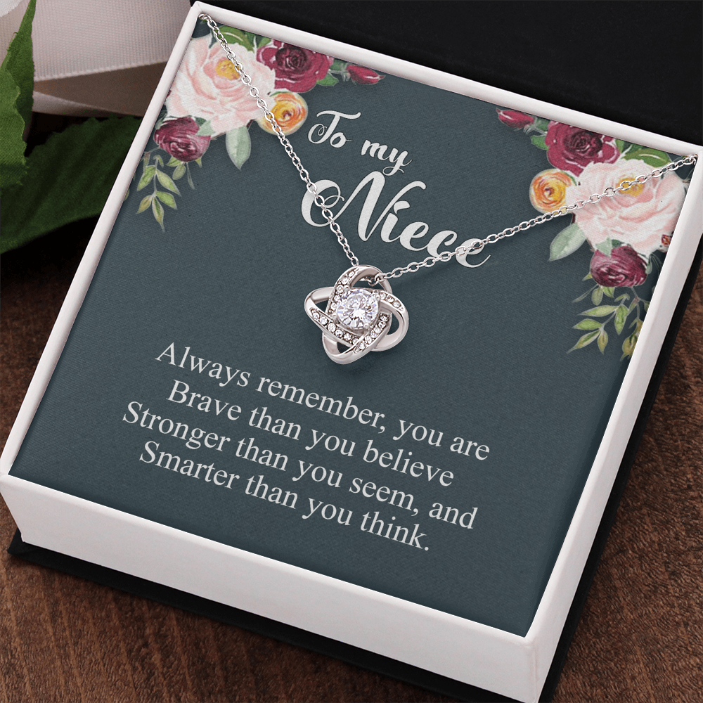 To My Niece Pendant Gift Necklace From Aunt, Niece Confirmation, Niece Birthday With Message Card and Gift Box Niece Necklace Gift from Aunt or Uncle You Are Braver, Smarter, Stronger Jewelry