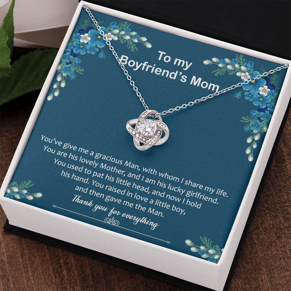 To My Boyfriend Mom Necklace From Girlfriend,  Thank You For Everything Boyfriend's Mom Gift Necklace, Love Knot Necklaces For Boyfriends Mom Gift On Christmas, Mothers Day Jewelry For Her