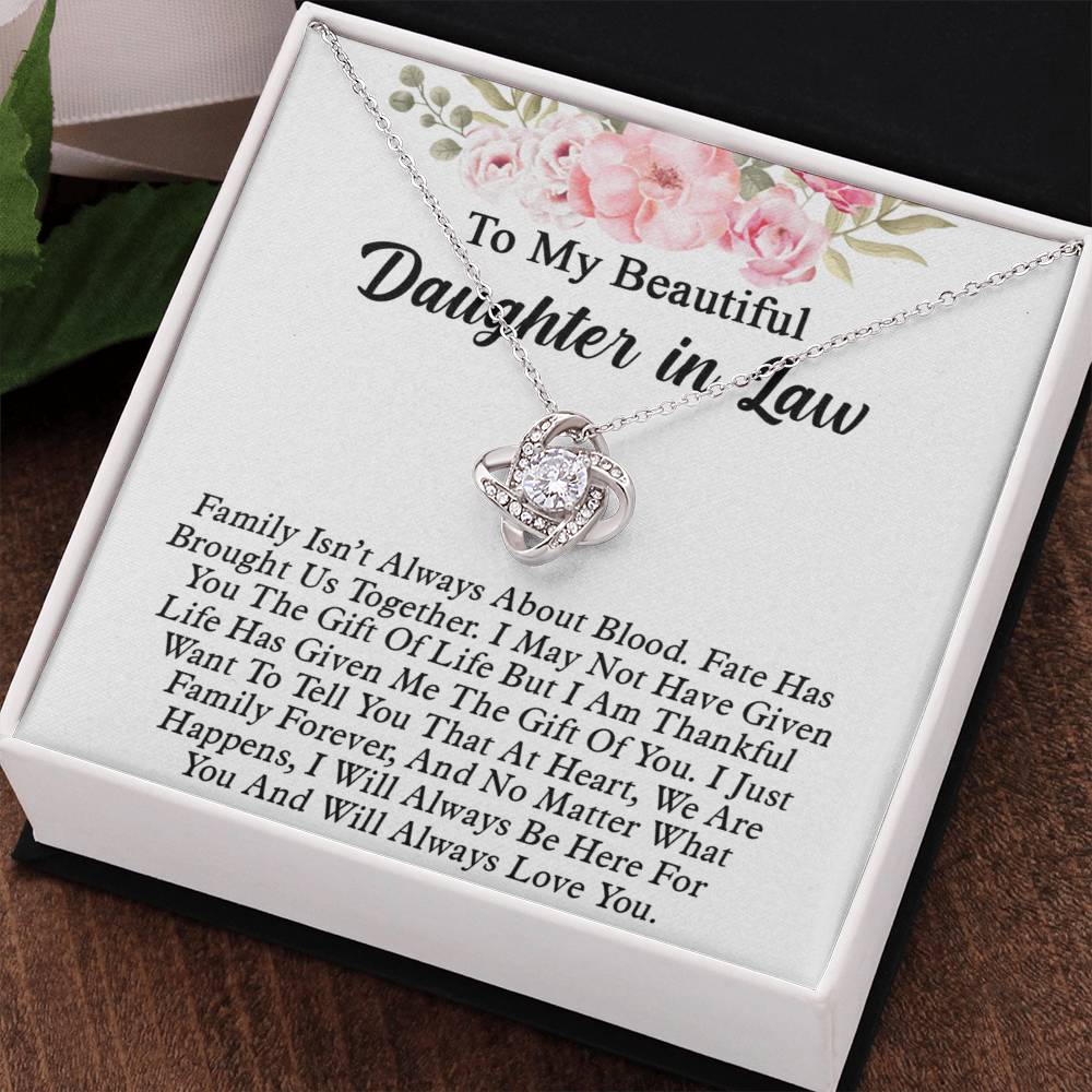 To My Beautiful Daughter In Law Love Knot Necklaces From Mother In Law With Box Card, Daughter Love Knot Chain Pendant, Jewelry For Girls On Birthday Gift Graduation Gift For Daughter From Parent