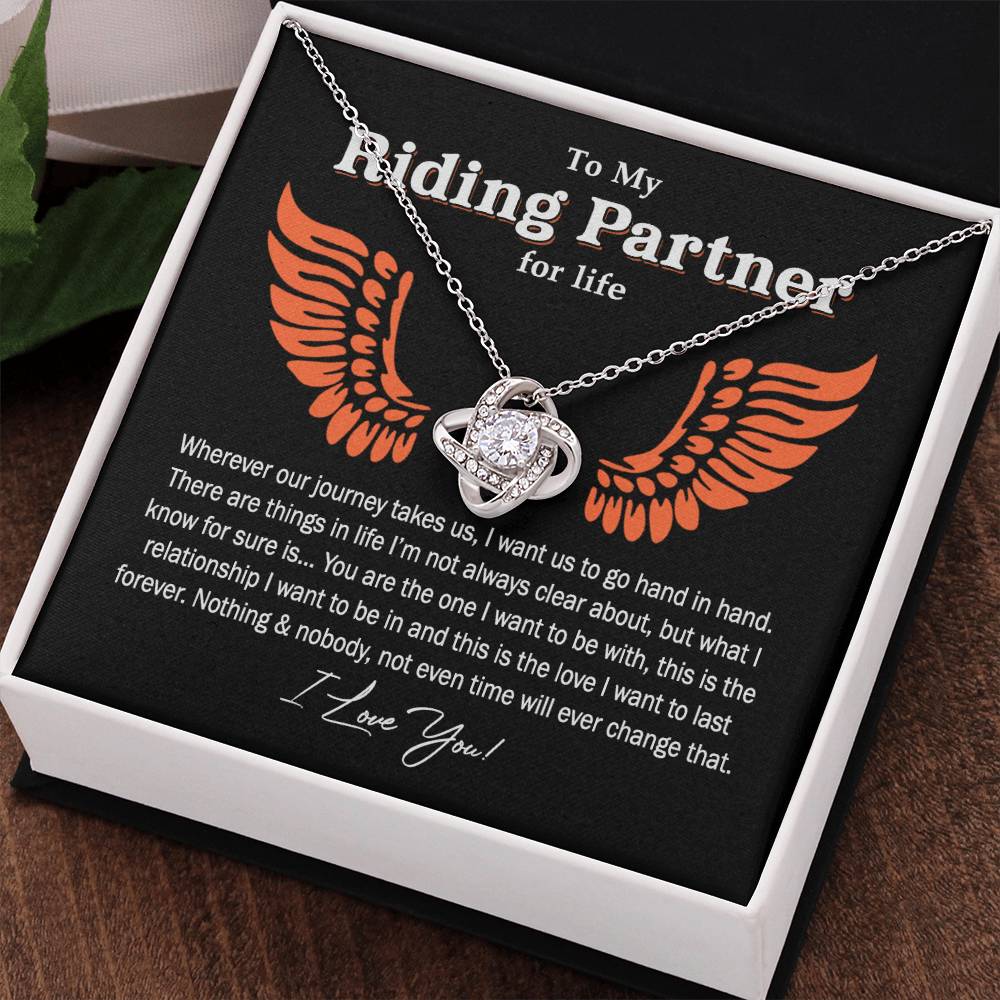 To My Riding Partner For Life Gift Necklace, Gift Necklace for Biker Woman, Motorcycle Love Knot Necklace for Girlfriend Wife Soulmate Proud Promise Future Wife Gift Engagement Gift from Men Boy Him