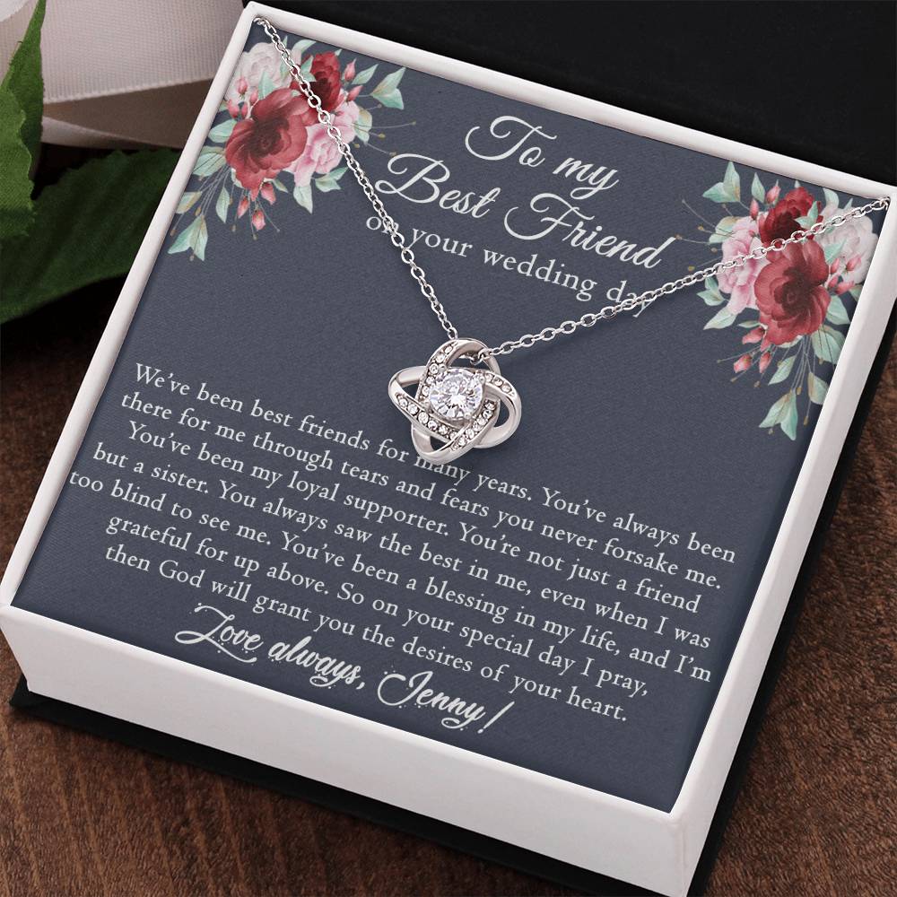 Best Friend Wedding Gift Necklace, Best Friend Gift Necklace, Gift Pendant For BBF On Wedding, To My Best Friend On Your Wedding Day Necklace, Best Friend Love Knot Necklace Gift On Wedding Day