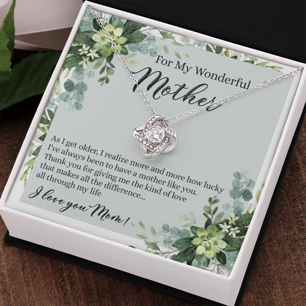 To My Wonderful Mother Love Knot Necklace With Message Card And Gift Box for Mom, Birthday Gift Necklace From Daughter, Mothers Day Necklace Gift for Mom, Thank You Gift Necklace Gift For Women