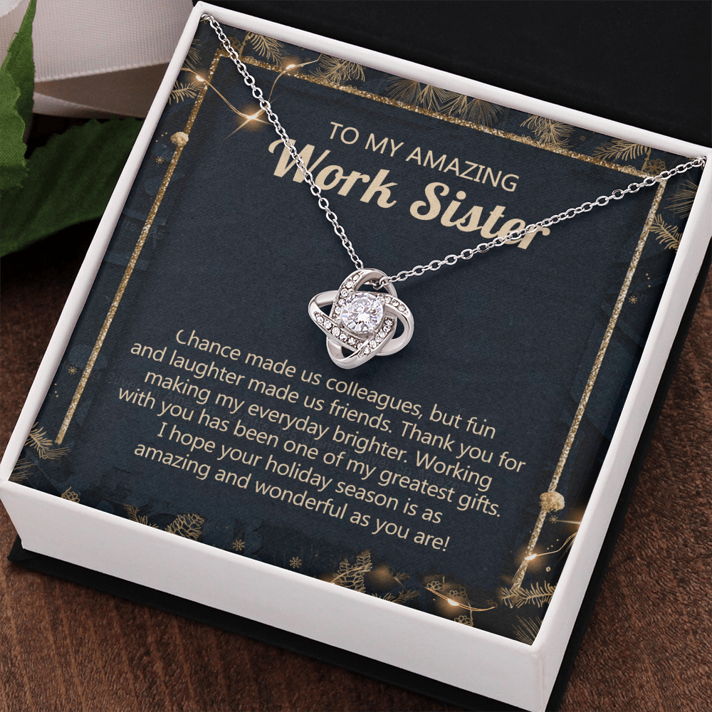 To My Amazing Work Sister Love Knot Necklace From Brother, Best Friend Gift Necklace for Colleague Christmas Pendant for Work Sister Co-Worker Christmas Colleague Sister Jewelry Gift for Girls Women
