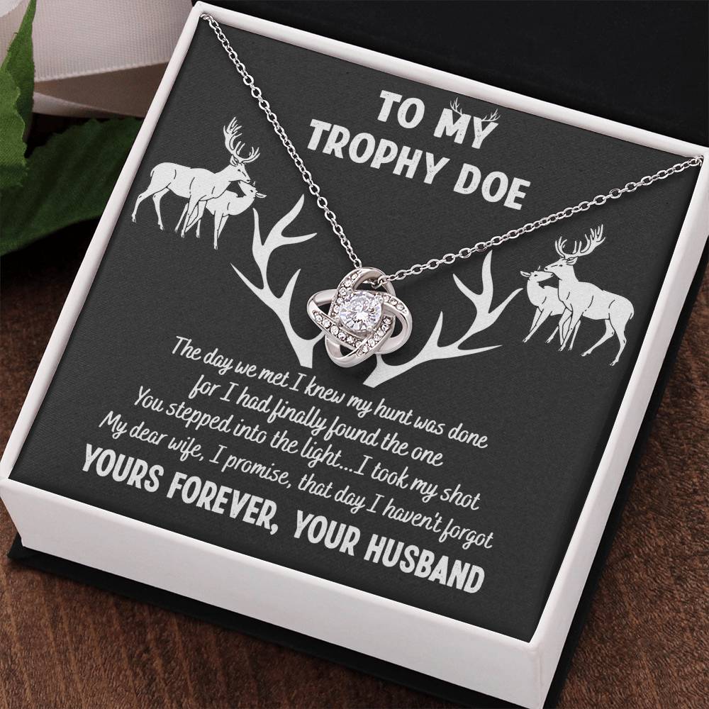 To My Trophy Doe Love Knot Necklace From Husband To Wife, Girlfriend, Soulmate Gift Love Knot Pendant On Valentines Day Christmas Your Forever Necklace for Her Romantic Jewelry Gift For Women