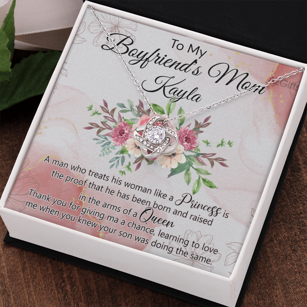 To My Boyfriend's Mom Necklace From Girlfriend, Boyfriends Mom Gift Necklace, Mothers Day Necklace For Boyfriends Mom From Girlfriend, Boyfriends Mom Love Knot Necklace On Mothers Day, Anniversary