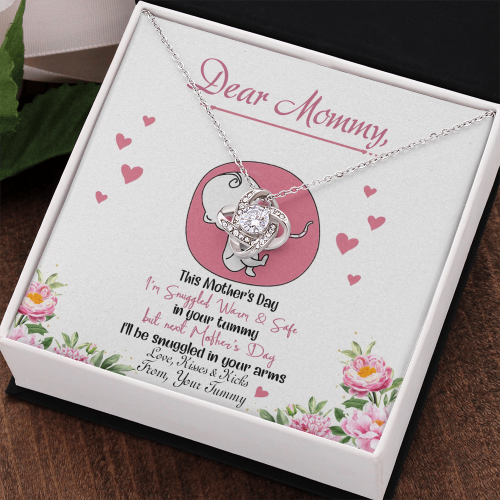 Dear Mommy Necklace, To My Mom Love Knot Necklace From Tummy, Kisses And Kicks Gift Necklace, Mother And Daughter Gift Necklace Jewelry Gift For Women, Mommy Gift Pendant Mother's Day Necklace Gift