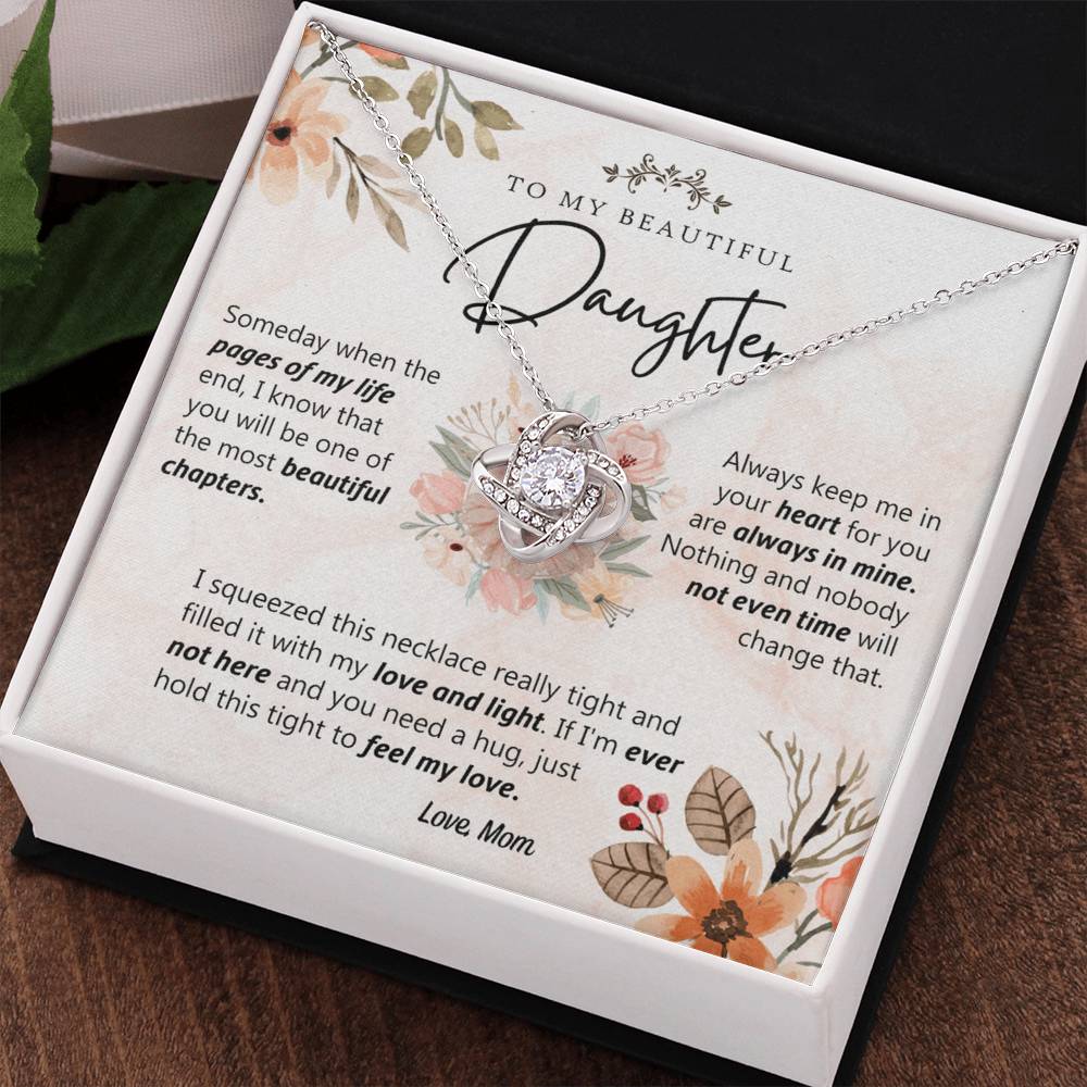 Beautiful Daughter Gift Necklace, To My Daughter Necklace From Mom, Flower Card Necklace For Daughter, Pages Of My Life Necklace From Mother And Daughter Flower Gift Jewelry For Girls Women