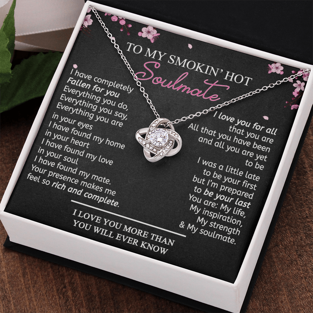 To My Soulmate Necklace From Husband, Boyfriend Romantic Gifts Necklace For Her To My Wife Gift Necklace Jewelry Soulmate Gift For Wife Love Knot Pendant Necklace Gifts for Wife 14k White Gold