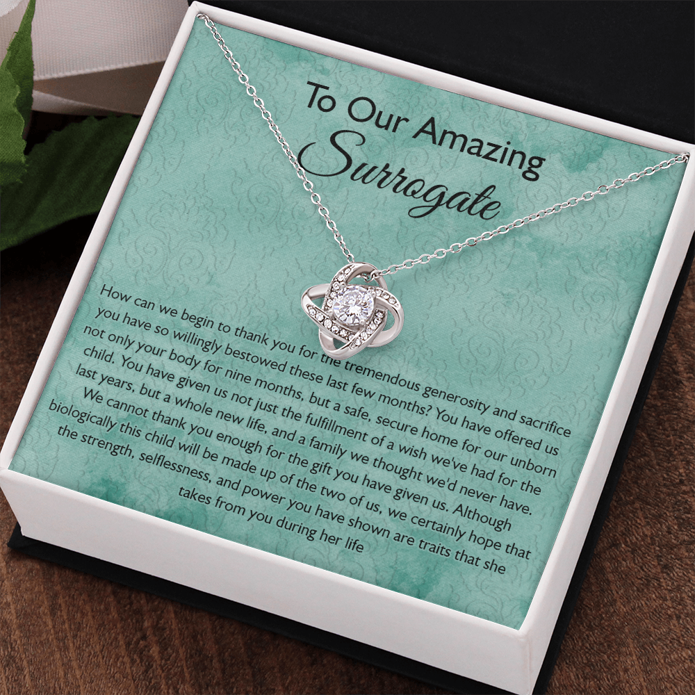Surrogate Gift Necklace, Surrogate Thank You Gift Love Knot Pendant, Surrogate Appreciation Gift, Surrogate Love Knot Necklace, Surrogate Pregnancy Gift, Love Knot Necklace Message Card And Box Gift