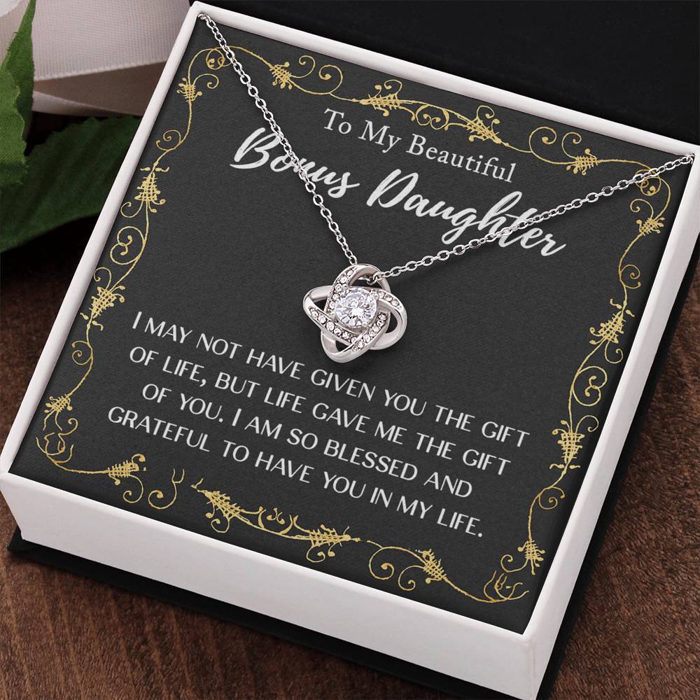Personalized Gift Necklace For Daughter - To My Beautiful Bonus Daughter Love Knot Necklace From Mom And Dad, Step daughter Gift Necklace, Pendant Jewelry Gift For Girls, Little Girls