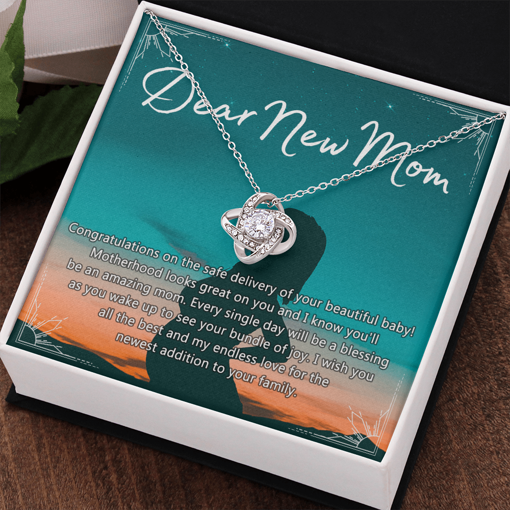 Dear New Mom Necklace, Dear New Mom Love Knot Necklace Gift From Daughter Congratulations Necklace Gift For Mom Your Beautiful Baby Necklace Gift For Mom Jewelry Gift For Mom, New Mom Gift Necklace